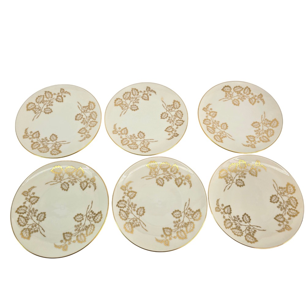 Lenox Celeste T-426 Gold Leaf Berry Salad Plates Set of 6 Vintage USA